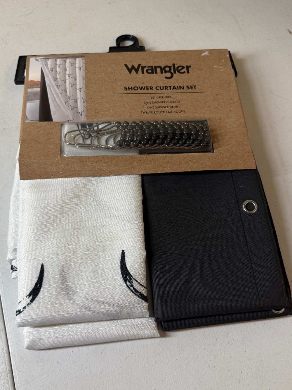 Wrangler Western Cow Skull Shower Curtain Set 72x72 Polyester, Liner & Hooks NWT